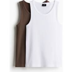 H&M Men Tank Tops H&M Slim Fit Ribbed Vest Tops - Beige