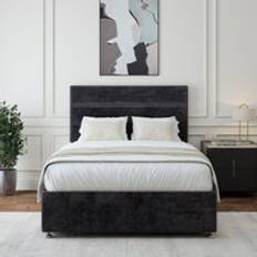Black Continental Beds Bedmaster Luxury Velvet 2 Drawer Divan Base And Lined Headboard - Black - Super King Continental Bed