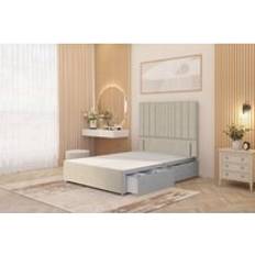 Natural Bed Packages Somnior Alexas Divan 2 Draw Bed Base with Floor Standing Headboard Tweed Fabric - Natural - King