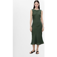 Mango Satin Midi Dress - Olive Green