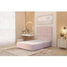 Somnior Alexas Divan Base with 54 Floor Standing Headboard Plush Velvet - Pink - Single Continental Bed
