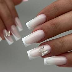Shein French Tip Long Square Press On Nails - White
