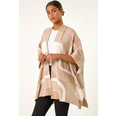 One Size Cardigans Roman Linear Print Knit Cardigan - Camel