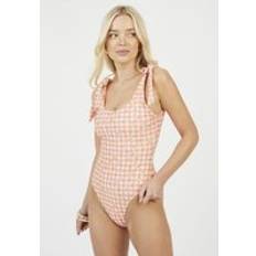 Orange Swimsuits Brave Soul Gingham Scoop Neck Swimsuit - Orange