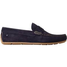 Blue - Men Loafers Base London Collins Suede Penny Loafer - Navy
