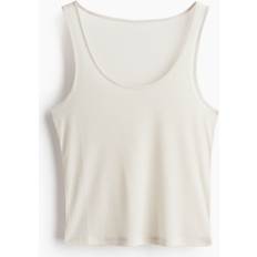 Beige Tank Tops H&M Sheer Ribbed Vest Top - Beige