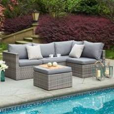 Synthetic Rattan Modular Sofa on sale Artemis Home Della Grey Rattan Corner + Stool - Light Grey - One Size Modular Sofa