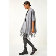One Size Cardigans Roman Hotfix Tassel Detail Knit Cardigan - Grey