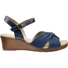 Blue Heeled Sandals Hotter Java Suede Blend Wedge Sandals - Navy