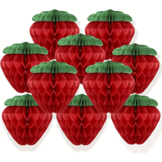 Red Table Decorations Shein 10 Pieces Of Red Strawberry Thin Paper Ball Decorations