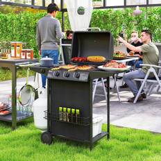 Thermometer Gas BBQs OutSunny 4 Burner Gas Barbecue Grill Portable Gas BBQ Grill with Lid