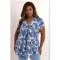 Blue Blouses Yours Tile Print Pleat Front Top - Blue