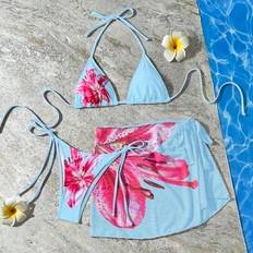 Elastane/Lycra/Spandex Bikini Sets Shein Ombre Position Tropical Floral Print Bikini Set - Adjustable