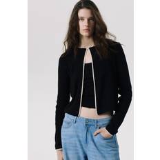XXS Cardigans H&M Picot Trimmed Pointelle Knit Cardigan - Black