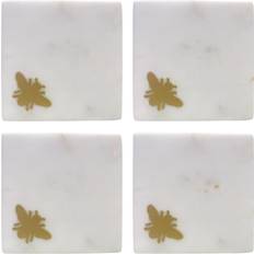 Culinary Concepts Brass Bee Square Marble Set of 4 White Coaster