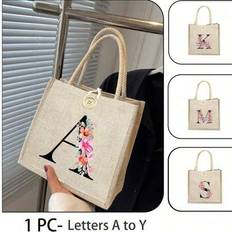 Solid Colours Fabric Tote Bags Shein Personalized Initial Name A-Z Flower Letter Beach Tote Bag - Lightweight