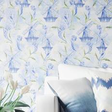 Wallpapers August Grove Prange Delfth Flourish Satin Wallpaper Roll 52cm x 52cm