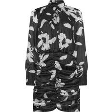 Floral Print Ruched Dress - Black