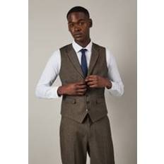 Burton Mens Tweed Look Herringbone Tailored Waistcoat - Light Brown
