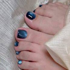 Shein Y2K Aesthetic Blue Crystal Cat Eye Press On Toenails - Blue