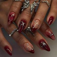 Shein Elevate Your Style With 24pcs Long Almond 3D Gelnails With Rhinestone Design French Tip Press On Nails Set - 1pc