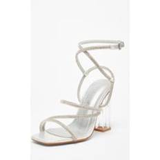 Grey - Women Heeled Sandals Quiz Womens Diamante Heeled Sandals - Grey