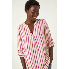 Roman Vertical Stripe Pleat Detail Top - Pink