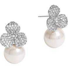 Rhodium Earrings Jon Richard Rhodium Plated Flower And Pearl Earrings - Silver