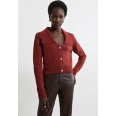 Karen Millen Cardigans Karen Millen Cotton Collared Knitted Cardigan - Tan