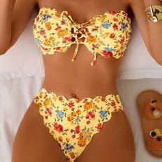 Florals Swimwear Shein Women's Sexy Strapless Swimwear Floral Petal Trim - Casual/Elegant
