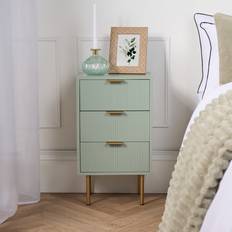 Green Bedside Tables OHS Ribbed 3 Drawer Wood Pale Green Bedside Table