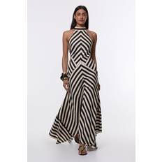 Karen Millen Dresses Karen Millen Mono Fluid Stripe Cotton Mix Woven Maxi Halter Dress - Mono