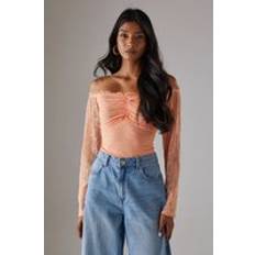 Orange Bodysuits Warehouse Womens Lace Bardot Bow Detail Bodysuit - Orange