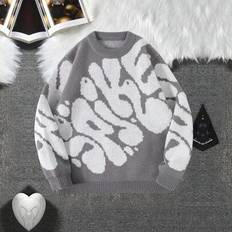 Polyester Knitted Sweaters Children's Clothing Shein Tween Boy Casual Jacquard Letter Print Crew Neck Pullover Sweater - Autumn/Winter