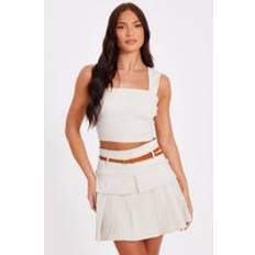Quiz Stone Linen Crop Top - Beige