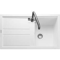 Full-Size Sinks Rangemaster Topaz Single Bowl Inset White Granite Kitchen Sink 860mm x 510mm