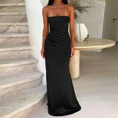 Shein Women's Summer Rhinestone Satin Backless Halter Cami Dress - Svart