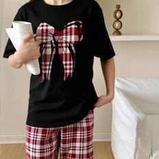 Black Pyjamases Shein Tween Girls Pajama Set - Black