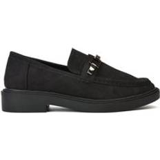 Gold Loafers XY London Dakoa Gold Chain Back to School Chunky Loafer Shoes - Jet Black