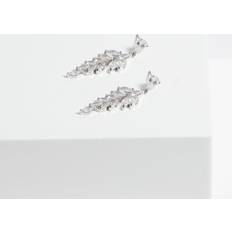 Jewellery Jon Richard Rhodium Plated Cubic Zirconia Leaf Drop Earrings - Silver