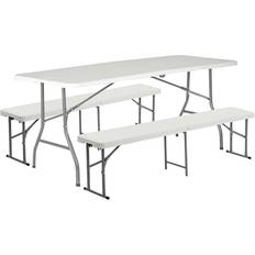 White Picnic Tables Harbour Housewares Rectangular Portable Folding Table 180cm with 4 Chairs - White