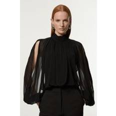 Karen Millen Underwear Karen Millen Tall Viscose Georgette Cady Lace Insert Bodysuit - Black