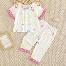 6-9M Pyjamases Shein Casual Young Girl Cloud Print Pajamas Set - 2 Piece