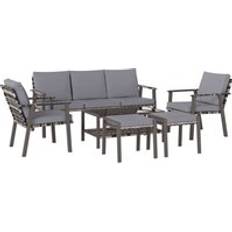 Rattan garden coffee table OutSunny 7 Seater Rattan Garden Furniture with Glass Coffee Table Grey Outdoor Lounge Set