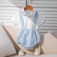 9-12M Other Sets Shein Baby Boy Summer Outfit Waffle Fabric Shirt - White