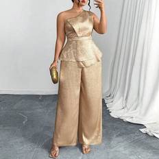 Gold Suits Shein Plus Size Women 2 Pcs Set - Elegant Gold