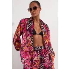 Karen Millen Swimsuit Cover-Ups & Sarong Wraps Karen Millen Beach Tropical Georgette Beach Shirt - Hot Pink