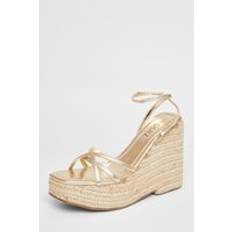Quiz Gold Cross Strap Platform Wedges - Gold