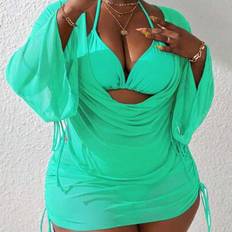 Polyester Tankinis Shein Slaydiva Plus Size Women 4pcs Solid Color Tankini Swimsuit Set