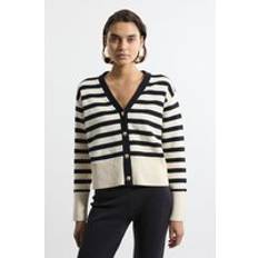 Karen Millen Cardigans Karen Millen Cotton V Neck Knit Boxy Striped Cardigan - Cream